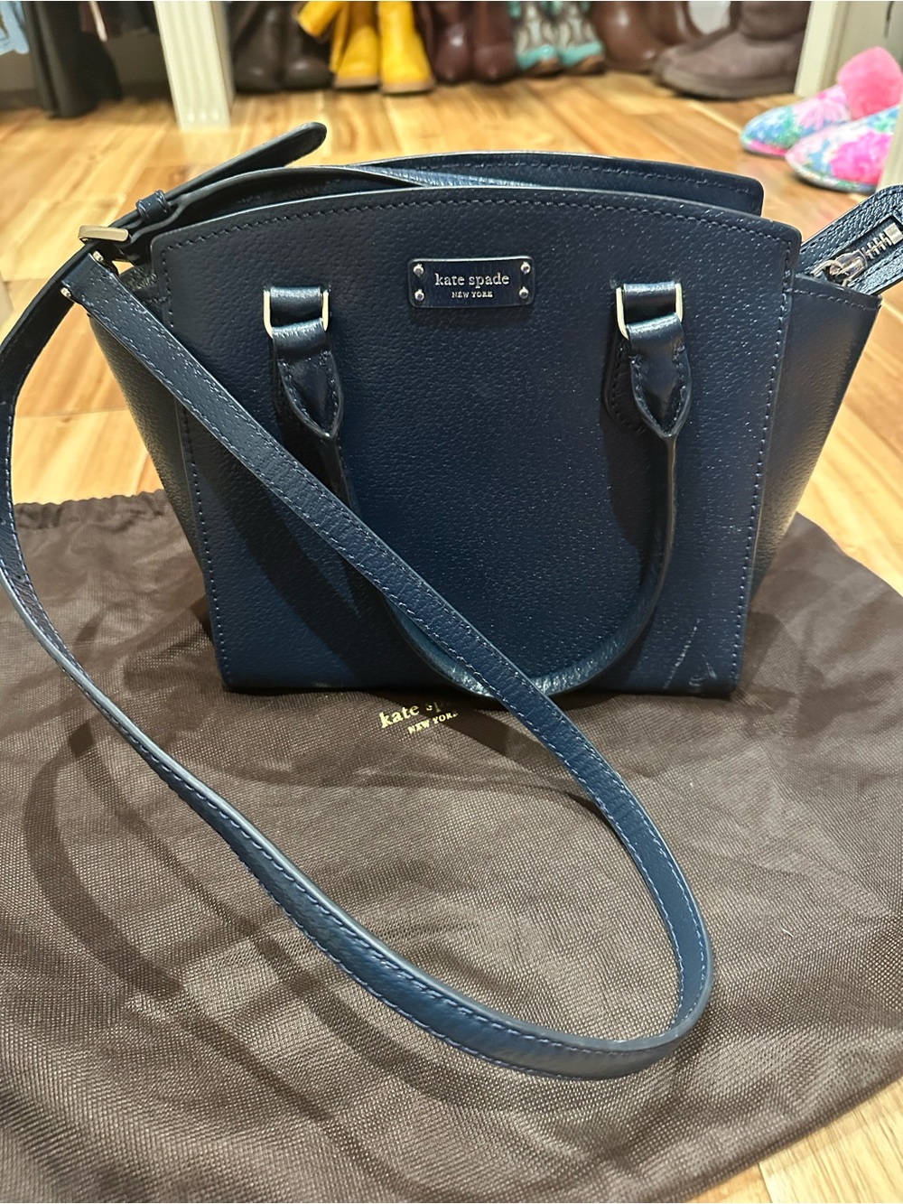 kate spade navy pebbled leather crossbody satchel